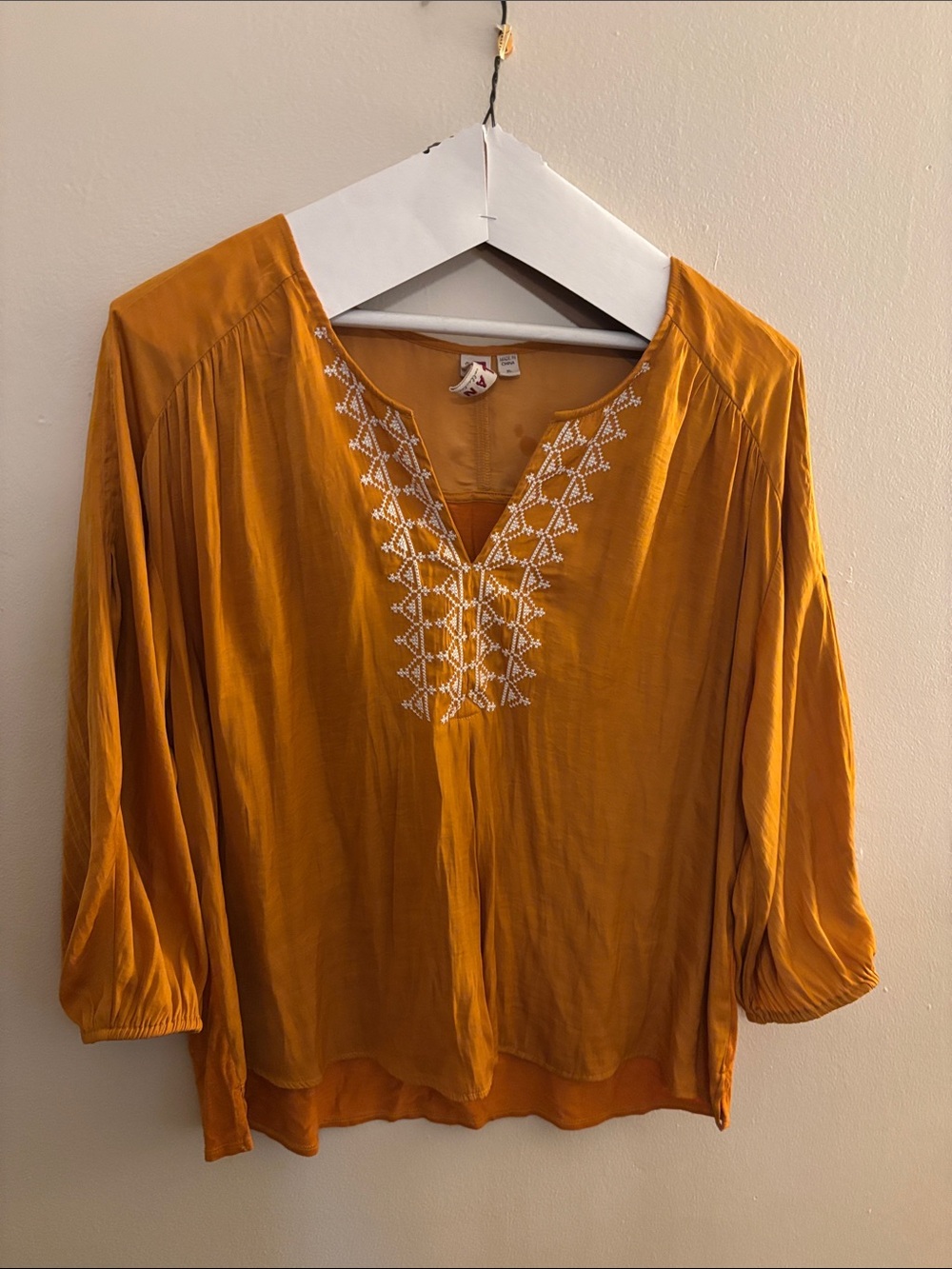 dolan Mustard Embroidered V-Neck Top XL